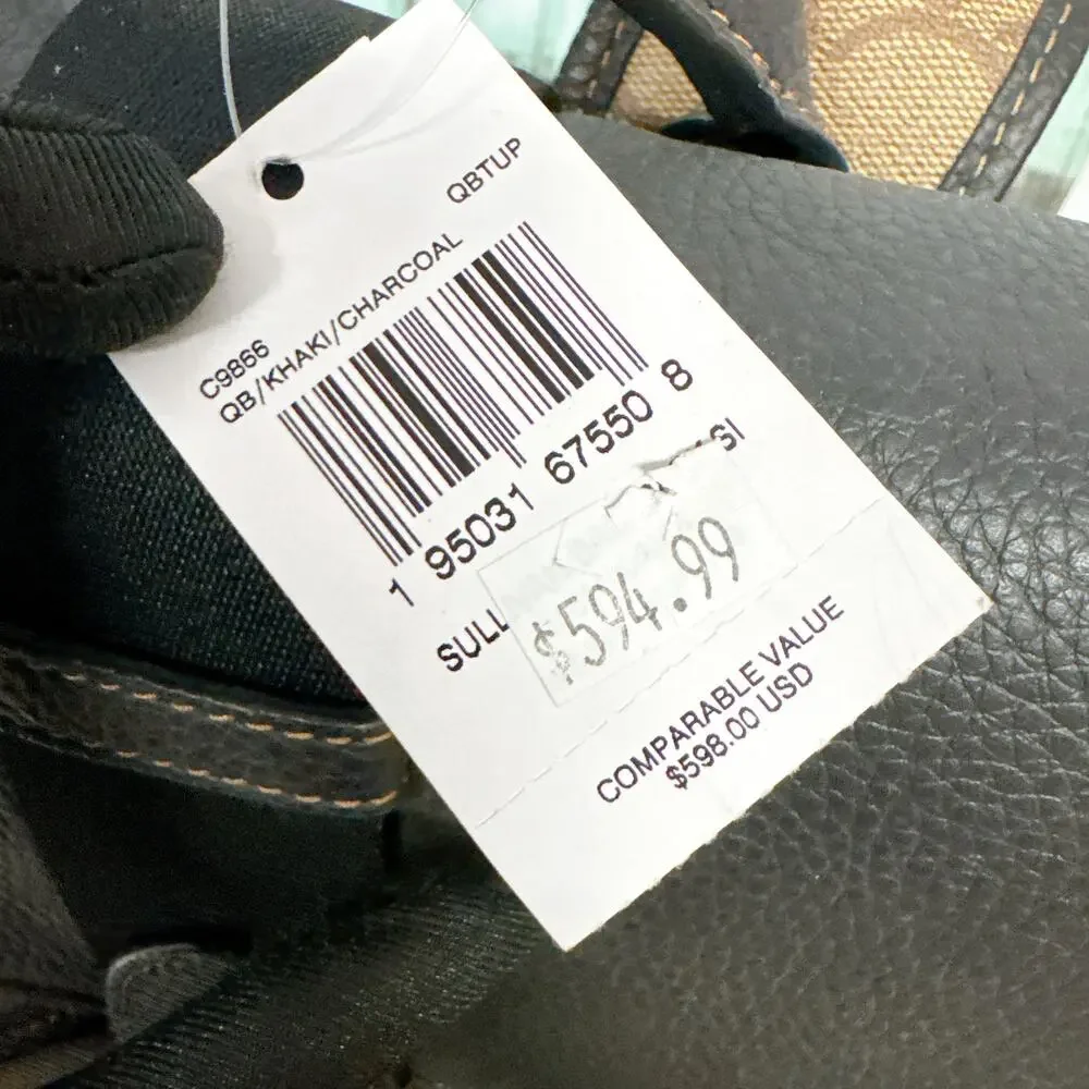 Coach C9866 Sullivan Backpack In Blocked Signature Canvas IN Khaki Charcoal - Picture 6 of 6